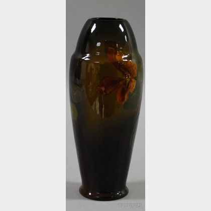Ohio Art Pottery Standard Glazed Nasturtium-decorated Table Lamp Base