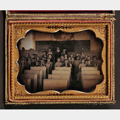 Quarter Plate Daguerreotype Picture of Students in a Classroom