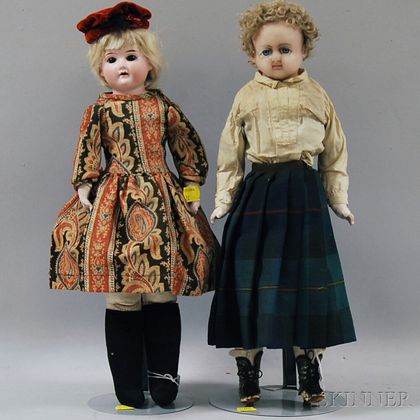 German Bisque Shoulder Head Girl and a Wax Doll