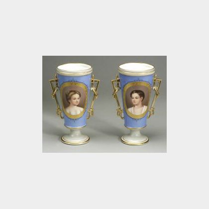 Pair of Paris Porcelain Portrait Vases