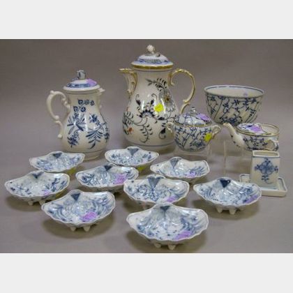 Fifteen Pieces of German Blue and White Decorated Porcelain Tableware