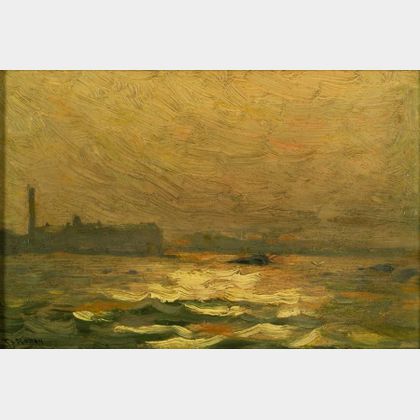 Thomas Sidney Moran (American, 19th/20th Century) City Harbor on a Gray Day