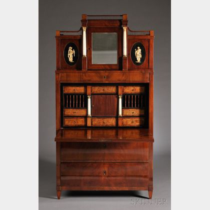 Continental Brass- and Alabaster-mounted Mahogany Veneer Secretaire Abattant