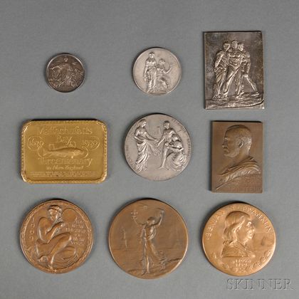 Nine Commemorative Bronze Medallions