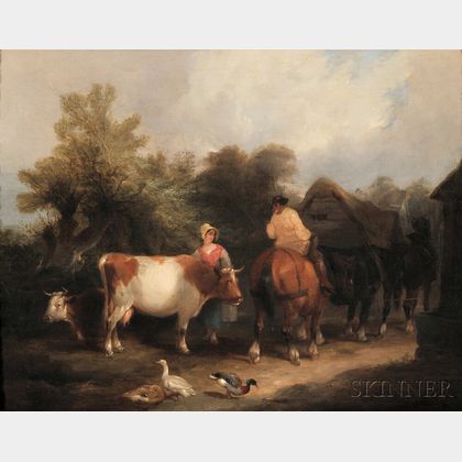 Attributed to William Shayer I (British, 1787-1879) A Surrey Farmstead