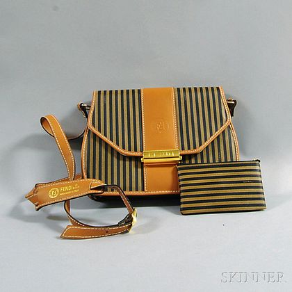 Fendi Striped Coated Canvas and Leather Purse and Matching Wallet