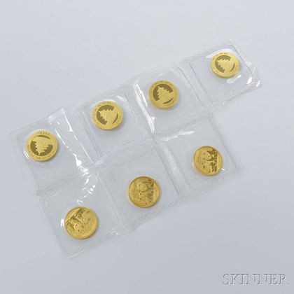 Seven 2010 Chinese 100 Yuan Quarter-ounce Gold Pandas. Estimate $2,000-2,500