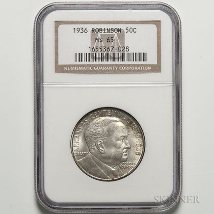 1936 Robinson Commemorative Half Dollar, NGC MS65. Estimate $100-200