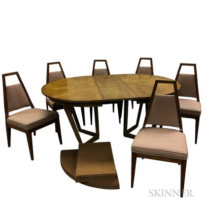 Dining Table with Three Leaves and Six Chairs