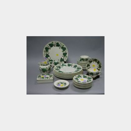 Thirty-five Piece Wedgwood Napoleon Ivy Pattern Ceramic Partial Dinner Set. 