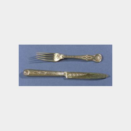 George III Paul Storr Gold-washed Silver Fruit Fork and Knife