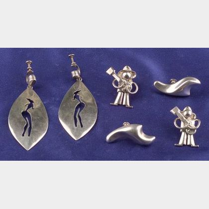 Three Pairs of Mexican Silver Earpendants
