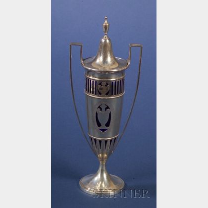 Durgin Sterling and Cobalt Glass Classical Revival Covered Urn
