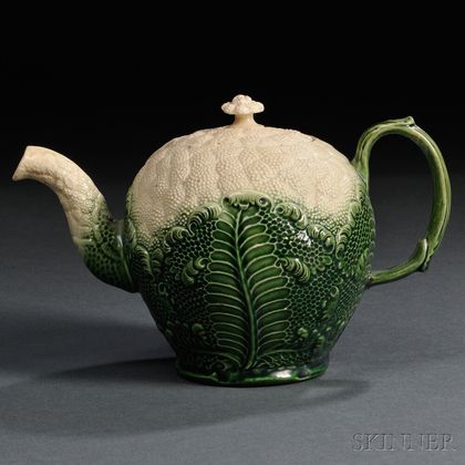 Staffordshire Cream-colored Earthenware Cauliflower Teapot and Cover