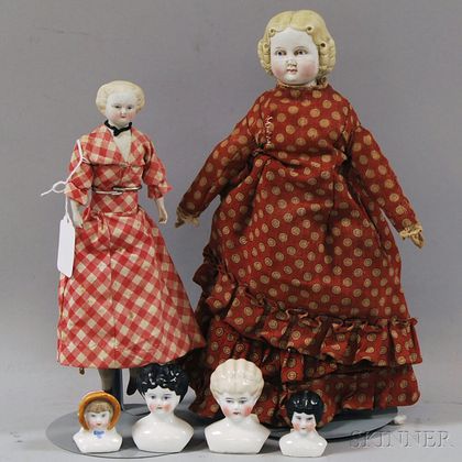 Two Small Parian-type Dolls and Four China Doll Heads
