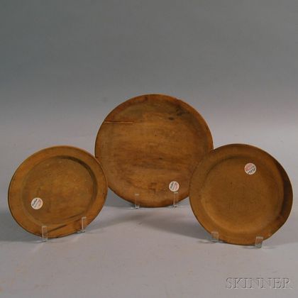 Three Carved and Turned Treen Plates