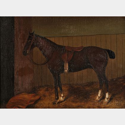 British School, 19th Century Bay Horse in a Stall