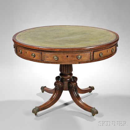 Regency-style Oak Drum Table