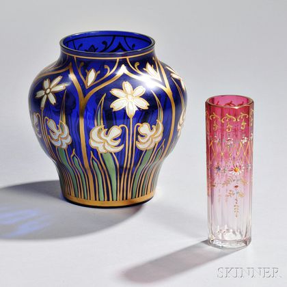 Two Enameled Glass Vases