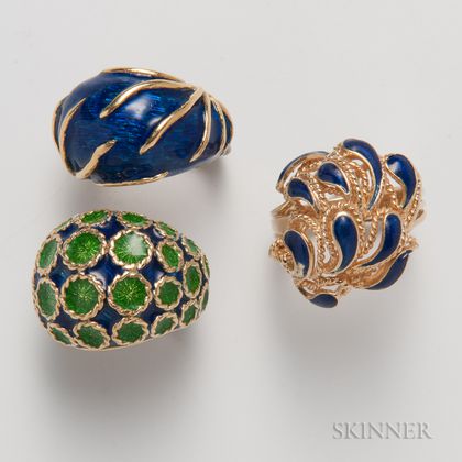 Three Gold and Enamel Rings