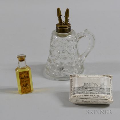 Whale Oil Lamp, Soap, and Bottle of Whale Oil
