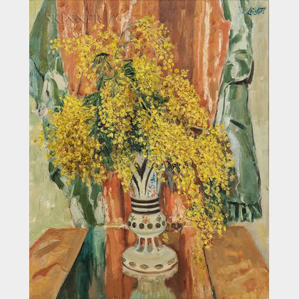 Edward Barnard Lintott (American, 1875-1951) Mimosas in Victorian Vase