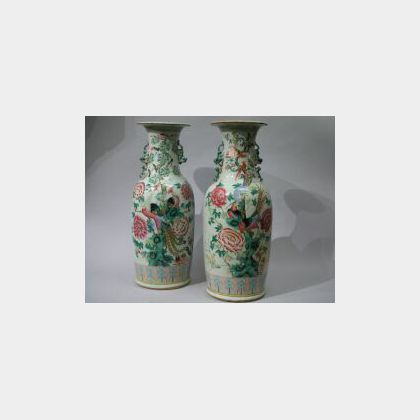 Pair of Chinese Export Porcelain Famille Rose Floor Vases. 
