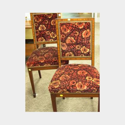 Pair of Art Deco Veneered and Upholstered Side Chairs. 