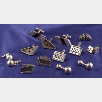 Seven Pairs of Mexican Silver Cuff Links