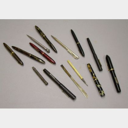 Nine Fountain Pens and Five Mechanical and Other Writing Instruments. 