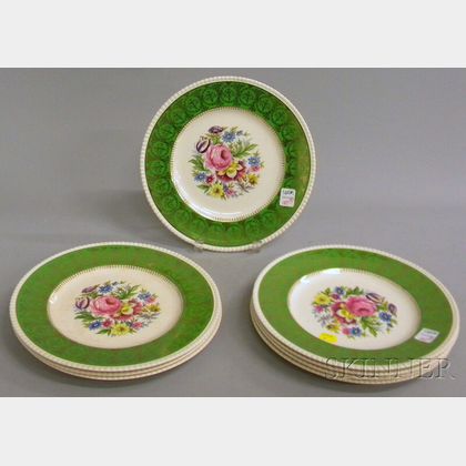Set of Eight Simpsons Solian Ware Gilt and Transfer Floral-decorated Ceramic Dinner Plates. 