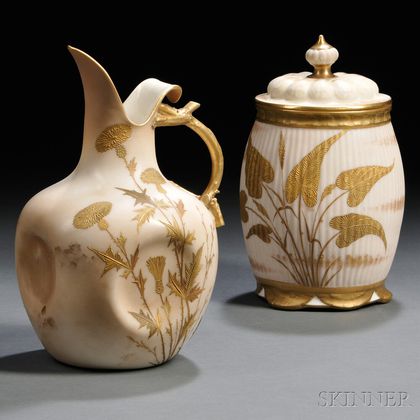 Two Ott & Brewer Belleek Porcelain Items
