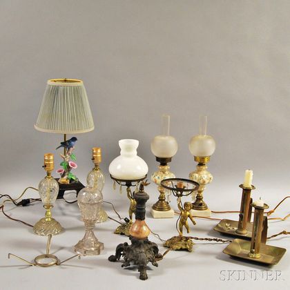 Eleven Brass, Glass, and Ceramic Lighting Devices