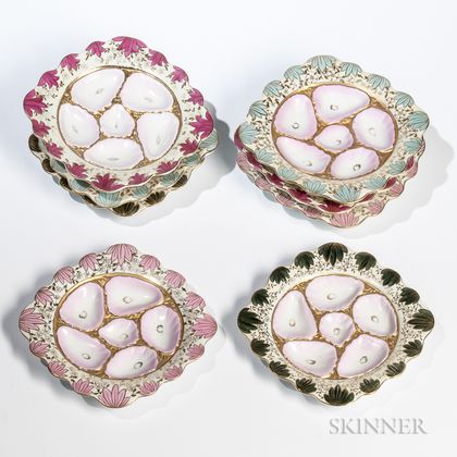 Set of Eight Porcelain Oyster Plates