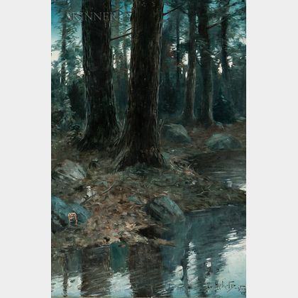 William Herbert Dunton (American, 1878-1936) Woodland Stream at Night