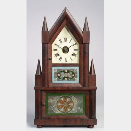 Gothic Mahogany Double Steeple Wagon Spring Shelf Clock
