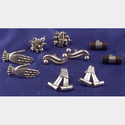 Five Pairs of Mexican Silver Earclips
