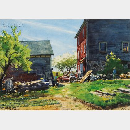 Aiden Lassell Ripley (American, 1896-1969) Farm Yard Work /Possibly an Ipswich, Massachusetts, View