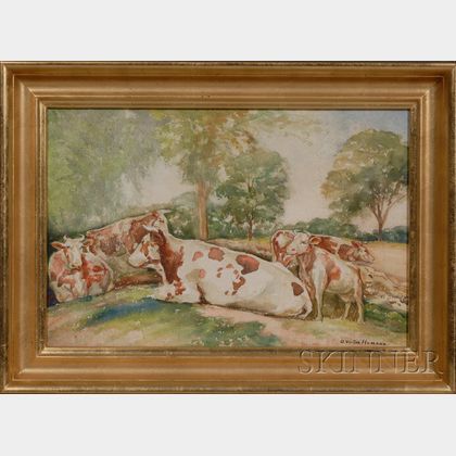 O. Victor Humann (Massachusetts, 1874-1951) Cows at Pasture.