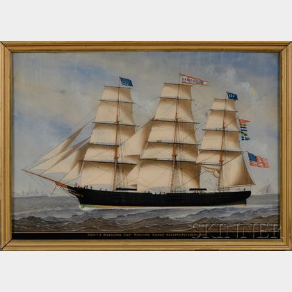 Carolus Ludovicus Weyts (Belgian, 1828-1875) or Ignatius Jan Weyts (Belgian, 1840-1889) Ship G.B. Hazeltine. Capt. Welcome Gilkey. P...