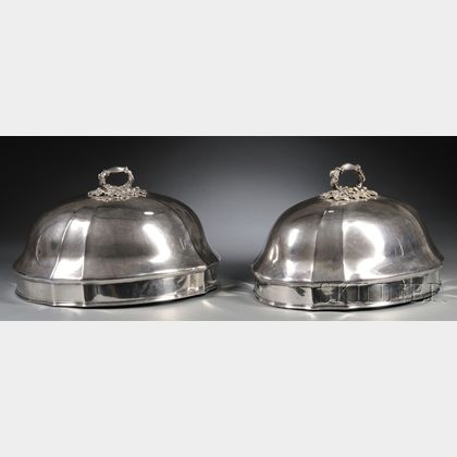 Near Pair of English Silver Plate Meat Domes
