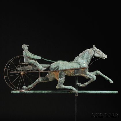 Molded Copper and Cast Zinc Horse and Sulky Weathervane