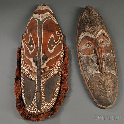 Two New Guinea Polychrome Carved Wood Masks