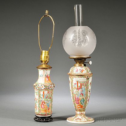 Two Rose Medallion Lamps
