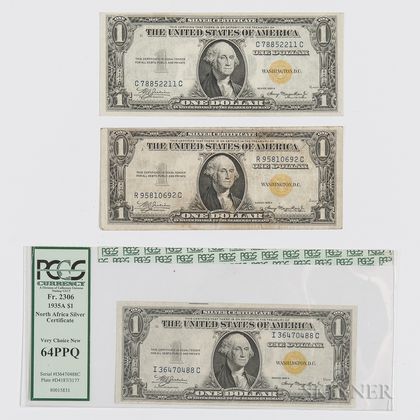 Three 1935A $1 Silver Certificate Emergency Notes for North Africa, Fr. 2306