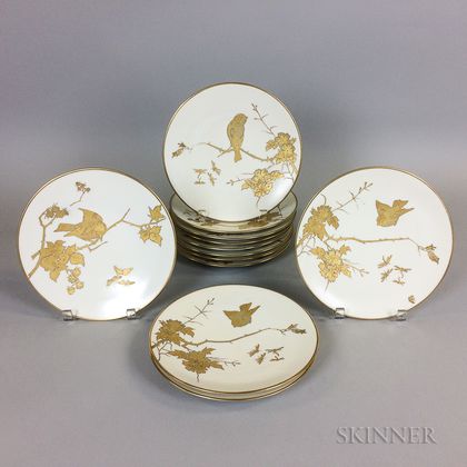 Set of Twelve Fischer and Mieg Porcelain Bird Plates