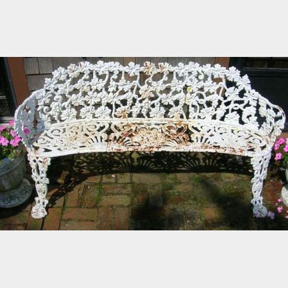 White Painted Cast Iron Grapevine Pattern Garden Bench