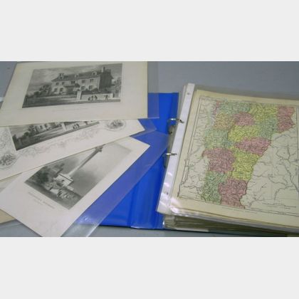 Notebook of Early 20th Century Maps, and 19th Century Engravings, Prints, and Two Framed Hand-colored Lithograp... 