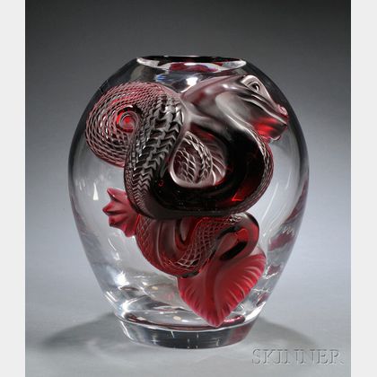 Lalique Collector's Edition Ruby Dragon Vase