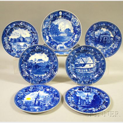 Ten Wedgwood Blue and White Transfer-decorated Ceramic Plates